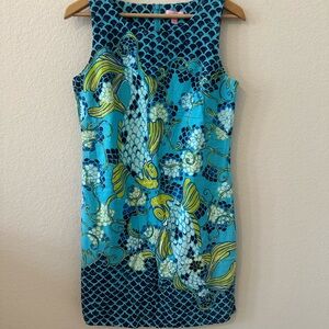 Lilly Pulitzer Stephanie sleeveless dress 10 sheath blue /green Koi Fish